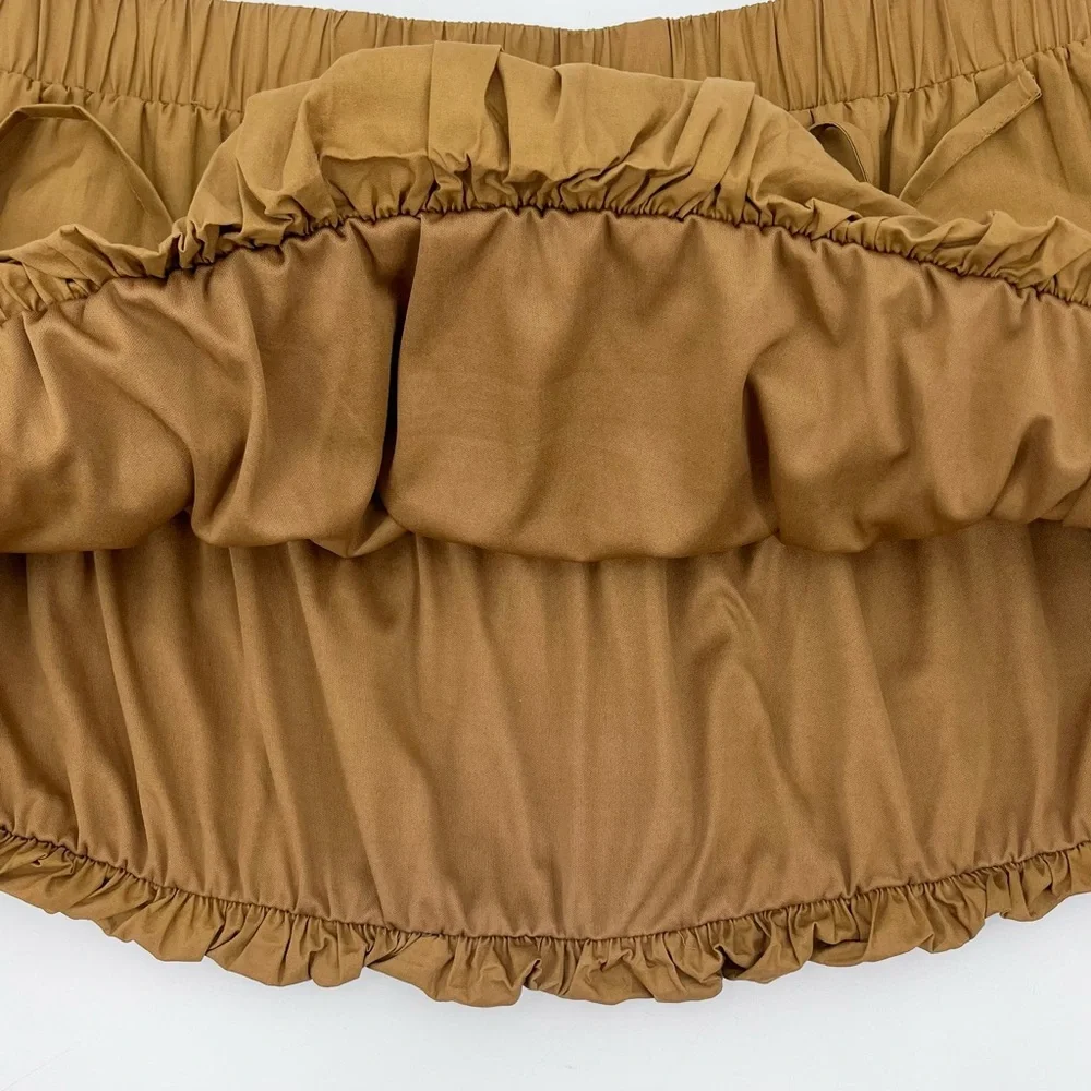 Cherry Mellow 100% Cotton Brown Y2K Ruched Bubble Bow Mini Skirt Size Large
